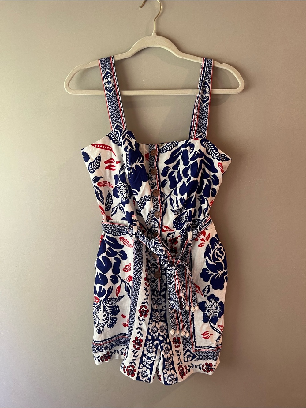 Rachel Zoe | Navy, White & Red Floral Romper | 6 - Picture 3 of 6